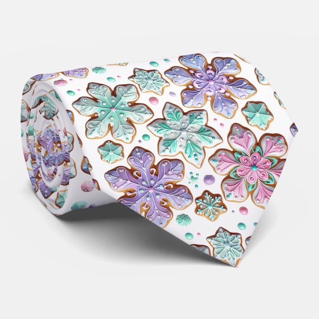 Corbata Hermoso Iced Snowflakes Turquoise Pink (Enrollado)