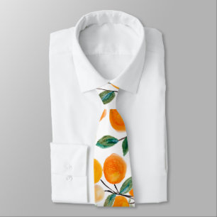 Corbata Hermoso patrón botánico de naranja cítrica en acua