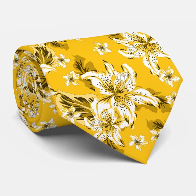 Corbata Hermoso patrón de flores amarillas (Enrollado)