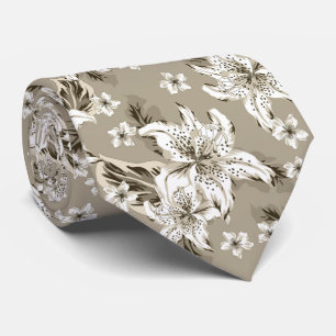 Corbata Hermoso patrón de flores beige