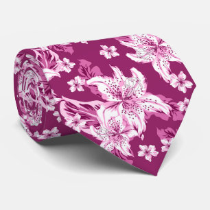 Corbata Hermoso patrón de flores magenta