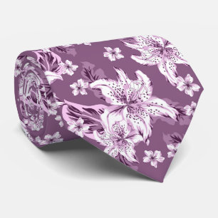 Corbata Hermoso patrón de flores púrpuras
