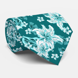 Corbata Hermoso patrón de flores turquesa