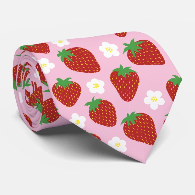 Corbata Hermoso patrón de fresas de verano (Enrollado)