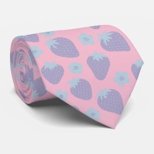 Corbata Hermoso patrón de fresas en Lila y Azul