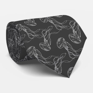 Corbata hermoso patrón de medusas fondo negro