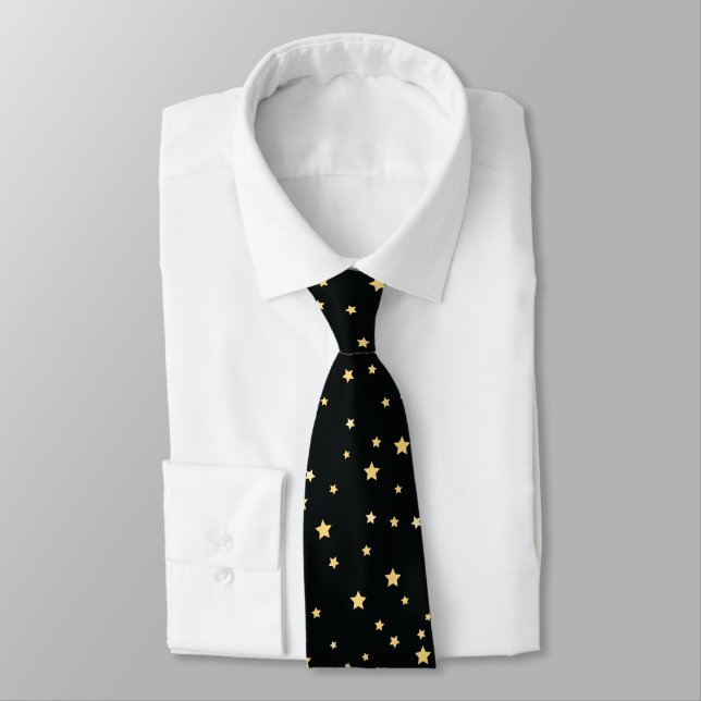 Corbata Hermoso patrón estrella de cielo estrellado negro  (Atado)