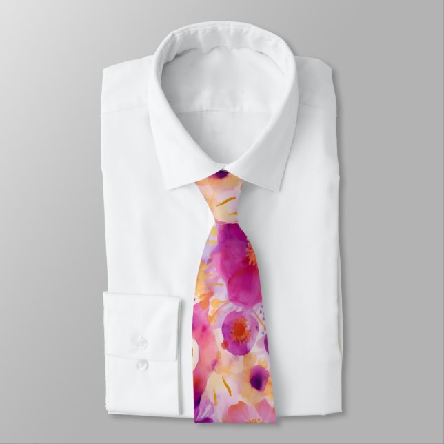 Corbata Hermoso patrón floral acuarela (Atado)