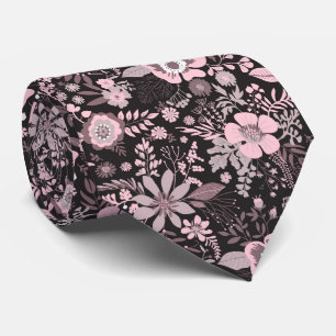 Corbata Hermoso patrón floral rosa pastel estilo retro