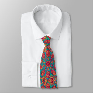 Corbata Hermoso patrón zen de color rosa, verde y naranja