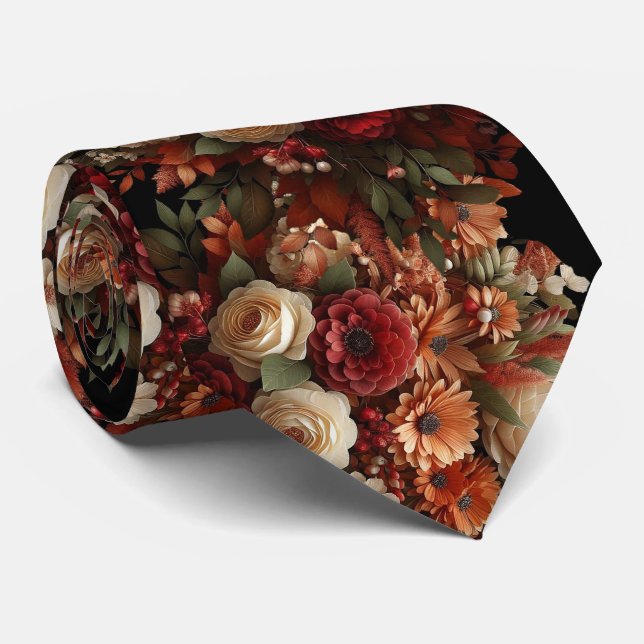 Corbata Hermoso tema de otoño Floral Grooms Boda (Enrollado)