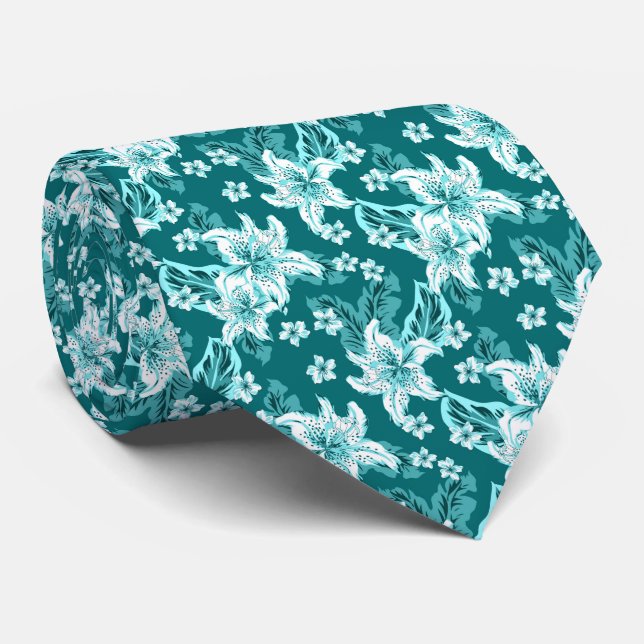 Corbata Hermoso y elegante patrón de flores (Enrollado)