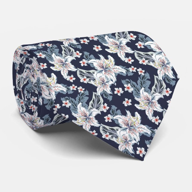 Corbata Hermoso y elegante patrón de flores (Enrollado)