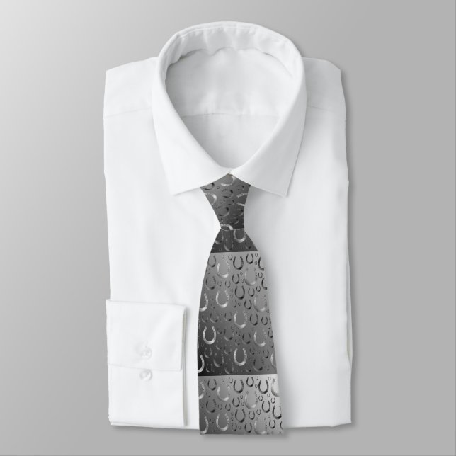 Corbata herradura, plata, gris estampado, suerte, estampad (Atado)