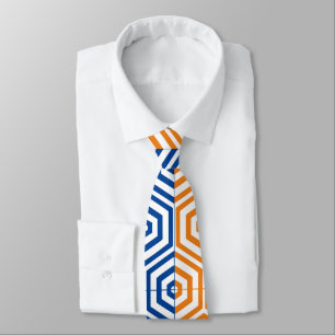 Corbata Hexageres geométricos azules y Naranjas