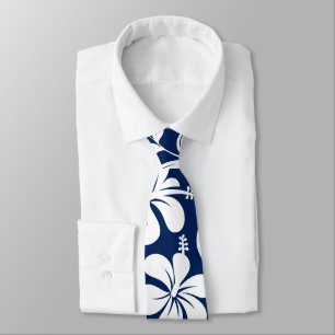 Corbata Hibisco azul y blanco