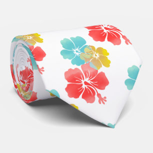 Corbata Hibisco naranja/aqua/amarillo/Floral hawaiano