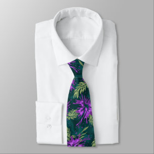 Corbata Hibisco pintado hawaiano estampado a dos caras