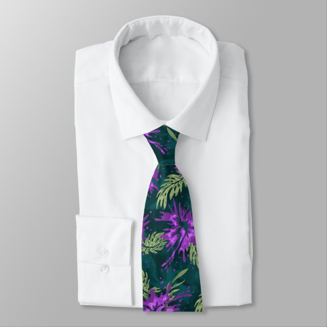 Corbata Hibisco pintado hawaiano estampado a dos caras (Atado)