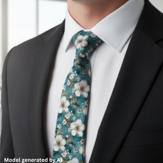 Corbata Hibisco Tropical Floral Teal (Subido por el creador)
