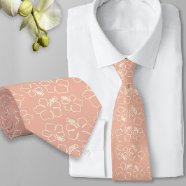 Corbata Hibiscus Contorno Coral Pink Pattere
