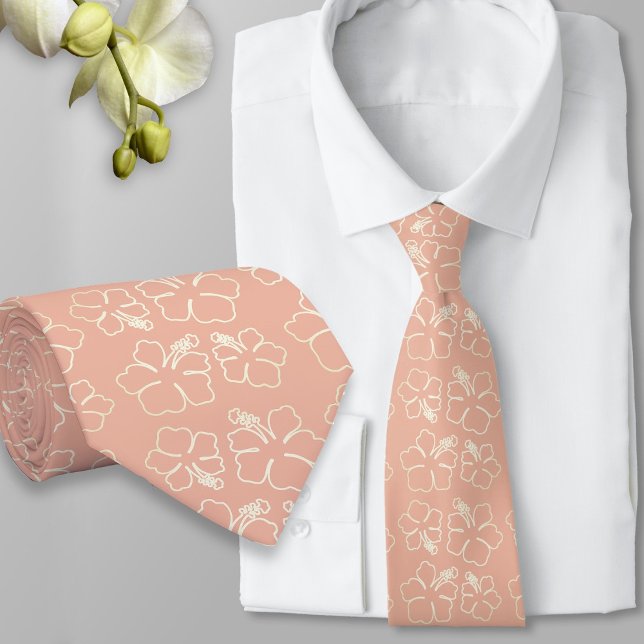 Corbata Hibiscus Contorno Coral Pink Pattere (Subido por el creador)