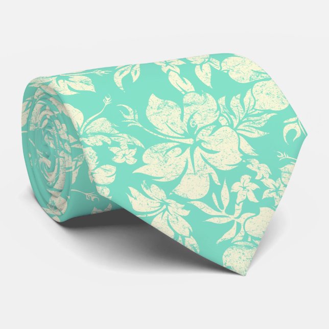 Corbata Hibiscus Pareau Hawaii Mint Green (Enrollado)