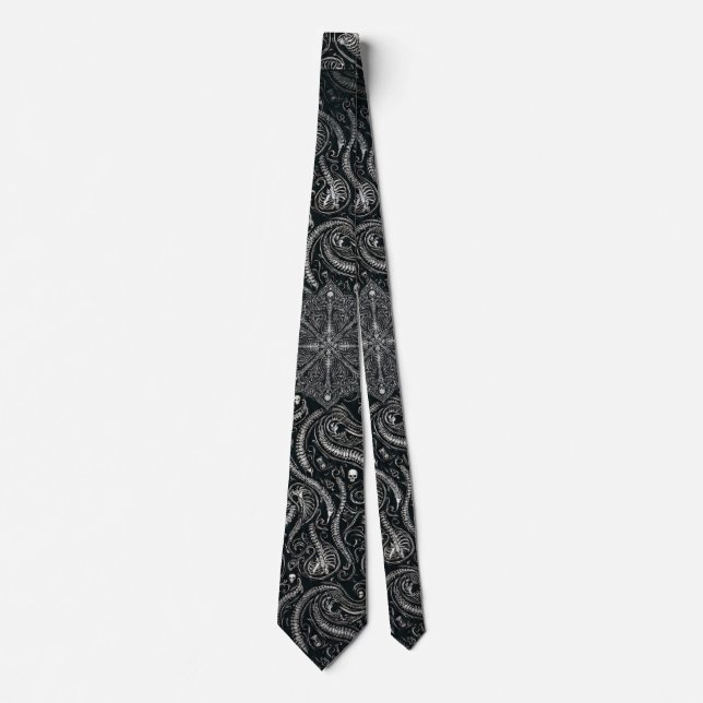 Corbata Hidden Skull & Spine Paisley | Silver Black Gothic (Anverso)