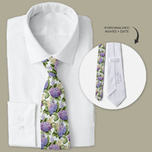 Corbata Hidrangeas púrpura acuarela personalizada