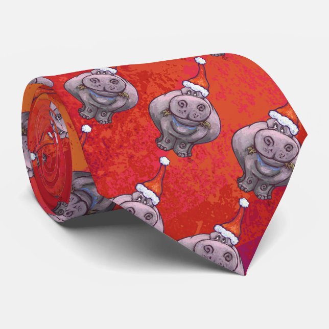 Corbata Hipo lindo en patrón de Santa Hat en rojo (Enrollado)