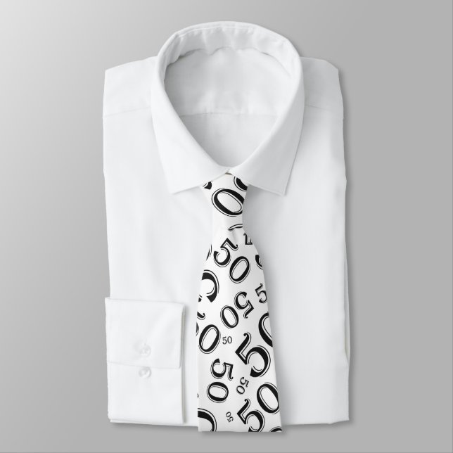 Corbata Hito 50 Patrón de número aleatorio blanco/negro (Atado)