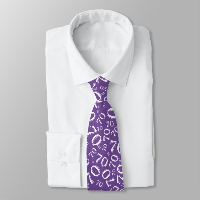Corbata Hito 70 Patrón de número aleatorio morado/blanco (Atado)