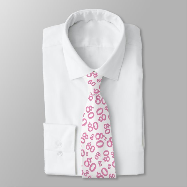 Corbata Hito 80 Patrón de número aleatorio rosa/blanco (Atado)