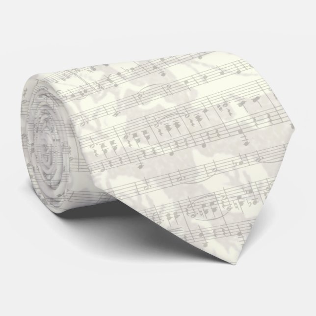 Corbata Hoja de Música Antigua Lazo Floral Gris (Enrollado)