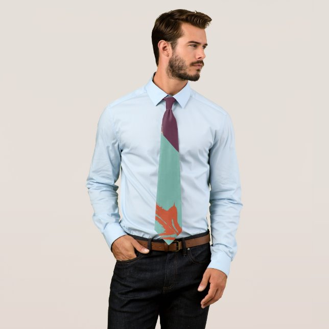 Corbata Hoja Naranja Púrpura Turquesa Elegante #2 (In situ)