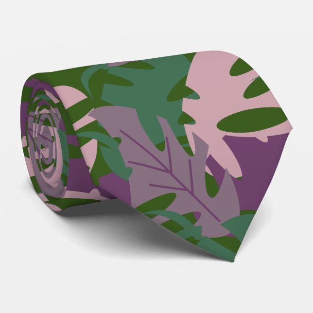 Corbata Hoja tópica Monstera Verde Púrpura (Enrollado)