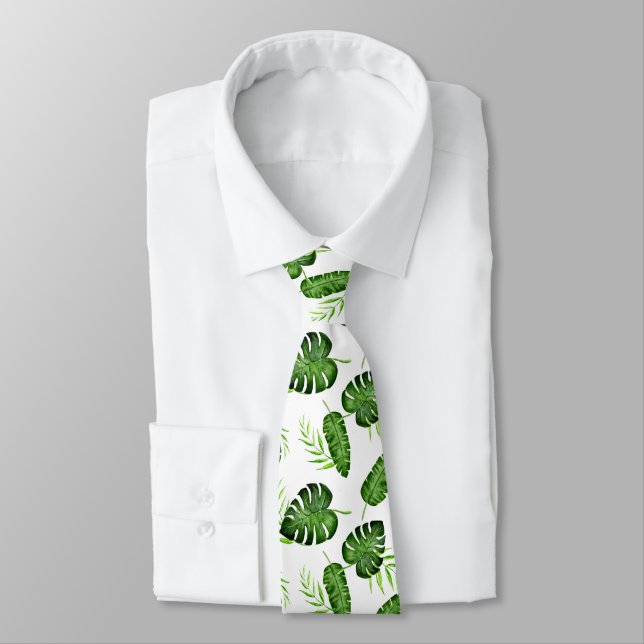 Corbata Hoja Verde Tropical de Monstera Botánica (Atado)