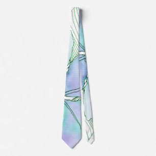 Corbata Hojas botánicas de lavanda verde menta en acuarela