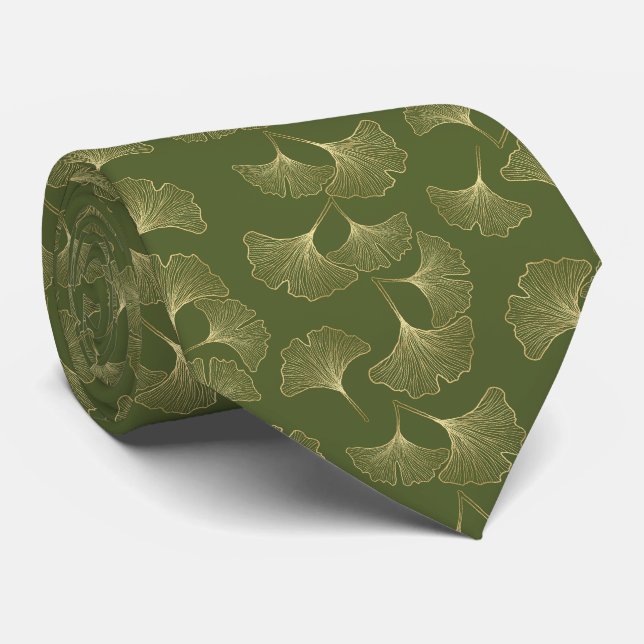 Corbata Hojas Botánicas de Oro Elegantes (Enrollado)