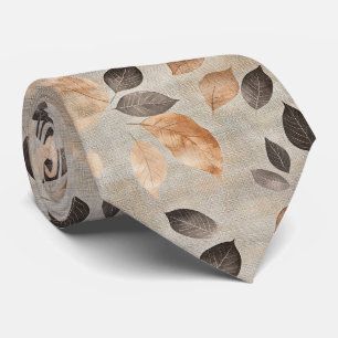 Corbata Hojas cálidas de bosque y ramita en tonos terrosos