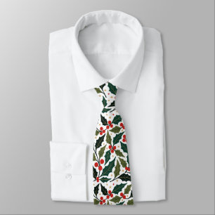 Corbata Hojas de Acebo y Estrellas Fondo Retro Moderno