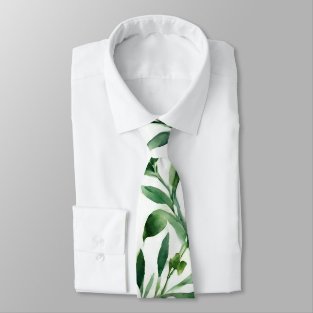 Corbata Hojas de Acuarela Verde (Atado)