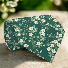 Corbata Hojas de flores silvestres patrón verde de la natu