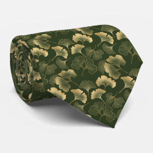 Corbata Hojas de Ginkgo Doradas Elegantes Esmeralda Verde