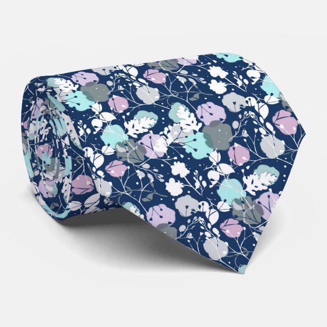 Corbata Hojas de invierno azul marino (Enrollado)