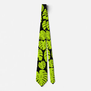 Corbata Hojas de monstera en verde limón y negro