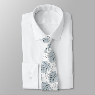 Corbata Hojas de monstera gris en blanco