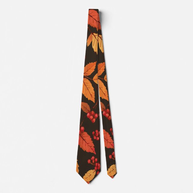 Corbata Hojas de otoño y bayas sobre fondo oscuro (Anverso)