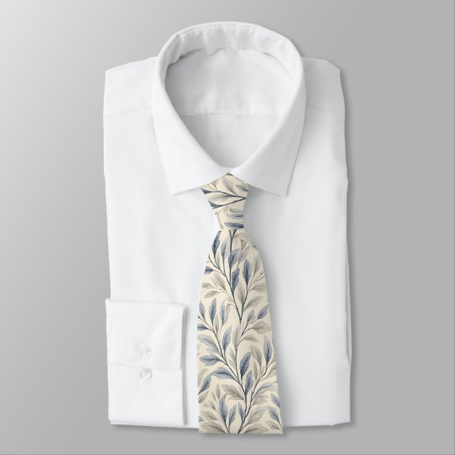 Corbata Hojas de sauce elegantes sobre crema (Atado)
