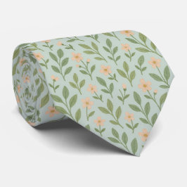 Corbata Hojas Elegantes de Salvia Dulce Verde Floral Rosa